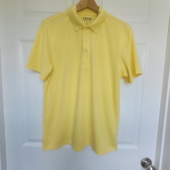 Izod Golf Polo Button‎ V Neck Collared Athletic Shirt Yellow Size Small - Picture 1 of 12